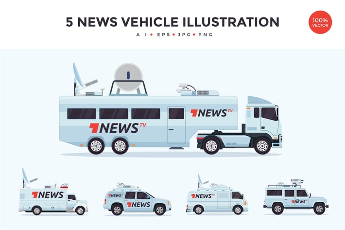 5 News Broadcasting Vehicle Vector Illustration