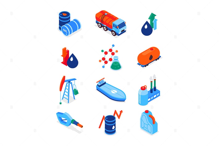 Oil industry - modern colorful isometric icons set