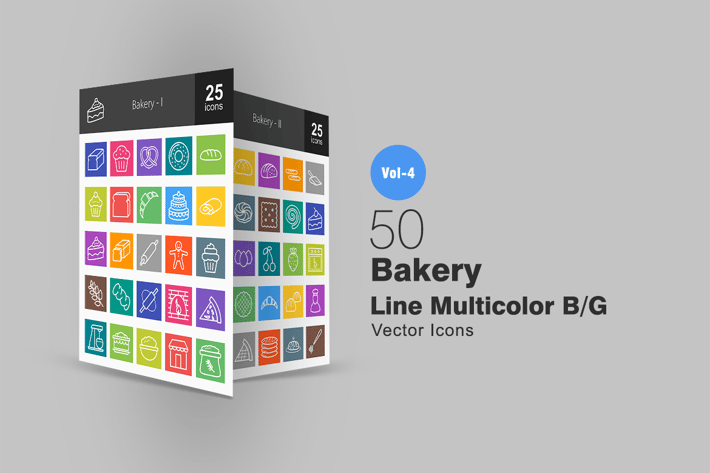 50 Bakery Line Multicolor Icons