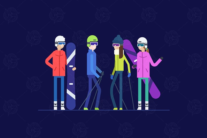 Snowboarding and skiing - flat design illustration
