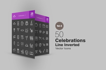 50 Celebrations Line Inverted Icons