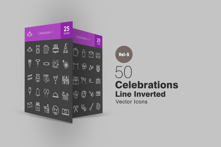 50 Celebrations Line Inverted Icons