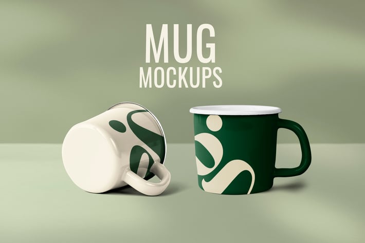 Mug mockup in green G alphabet advertisement