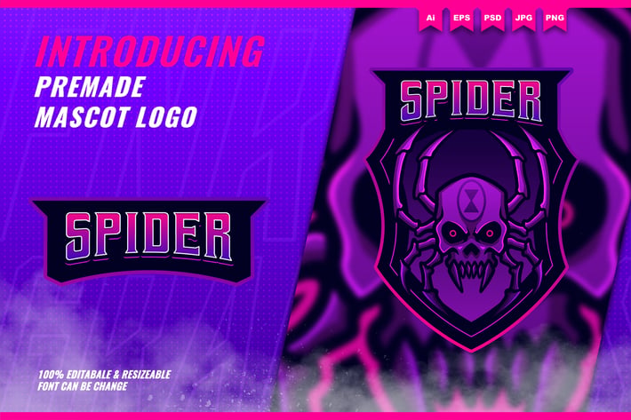 Black Widow Spider Skull - Mascot Esport Logo Temp