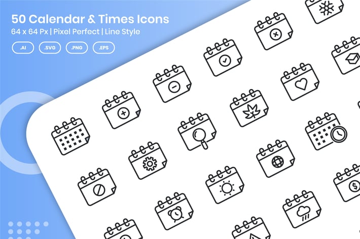 50 Calendar & Times Icons Set - Line