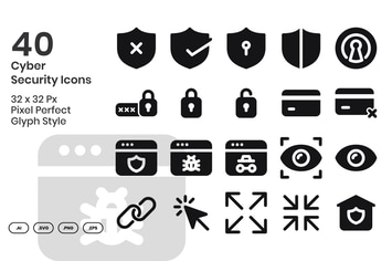 40 Cyber Security Icons Set - Glyph
