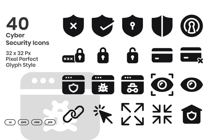 40 Cyber Security Icons Set - Glyph