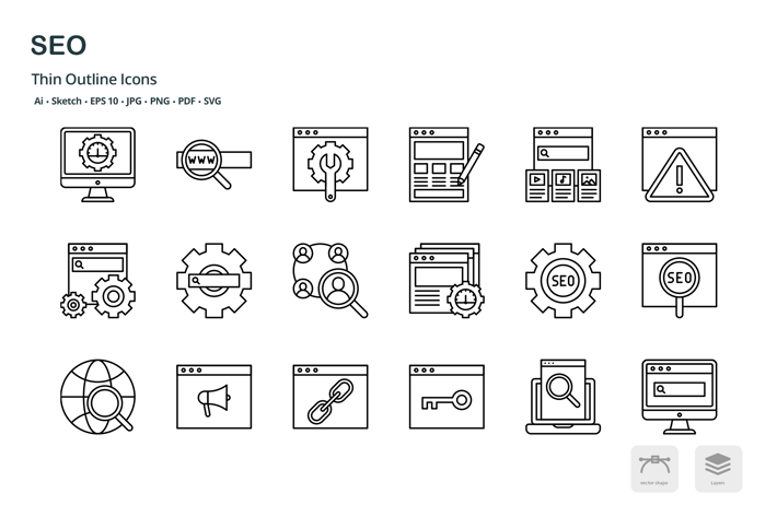 SEO thin outline icons