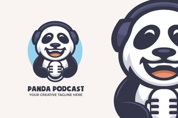Panda Podcast Entertainment Mascot Character Logo 