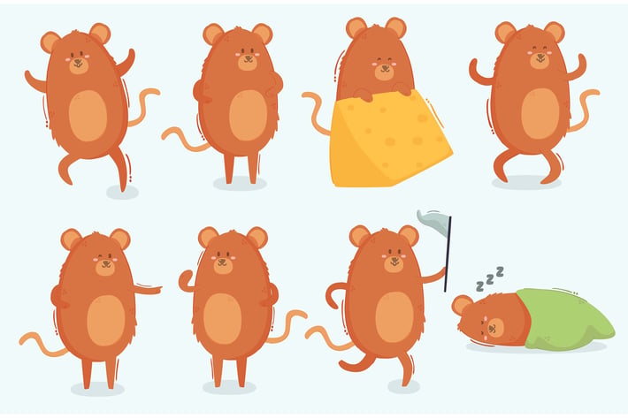 Mouse Characters Different Poses Illustration