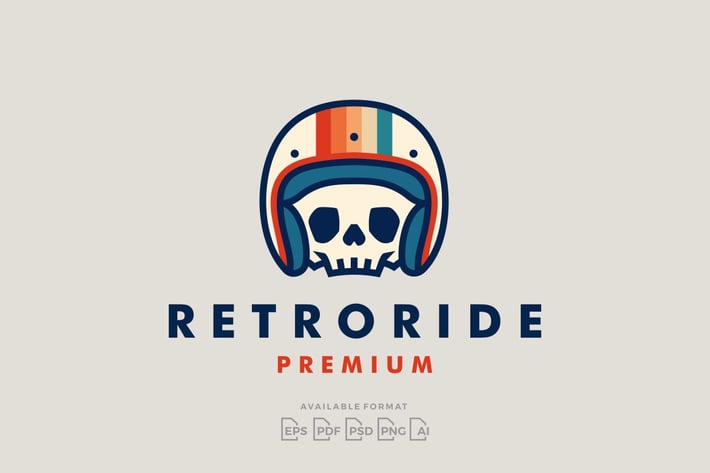 Retro Skull Rider Motorcycle Helmet Logo