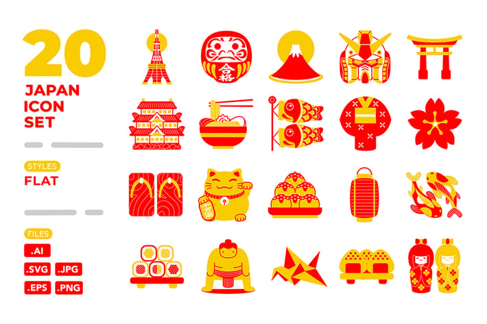 Japan Icon Set (Filled Outline)