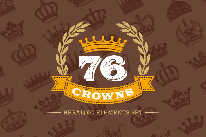 76 Crowns Icons Silhouettes Vector Heraldic Set