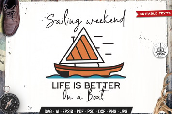 Sailing Weekend Badge Vector Retro Graphic Logo