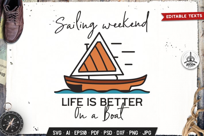 Sailing Weekend Badge Vector Retro Graphic Logo