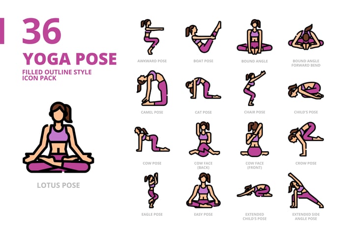 Yoga Pose1 Filled Outline Style Icon Set