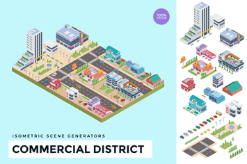 Isometric Commercial District Vector Scene Creator