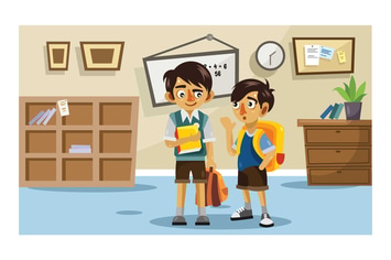 Two Students in Class Room Vector Illustration