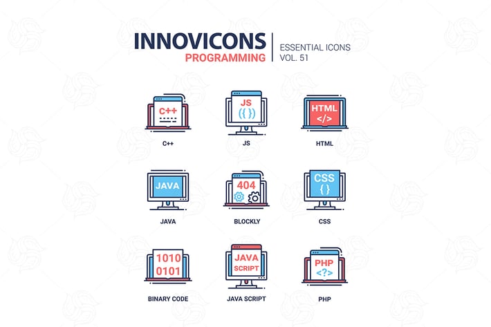 Programming - modern vector line icons set