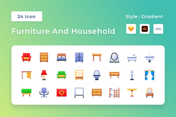 Furniture And Household Gradient Icon Set