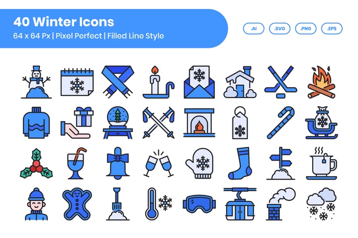 40 Winter Icons Set - Filled Line