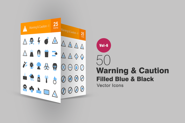 50 Warning & Caution Blue & Black Icons