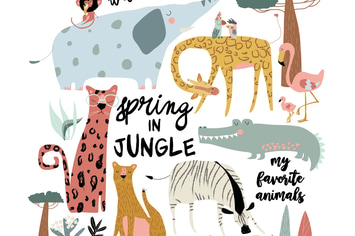 Vector set of cartoon wild animals on white backgr