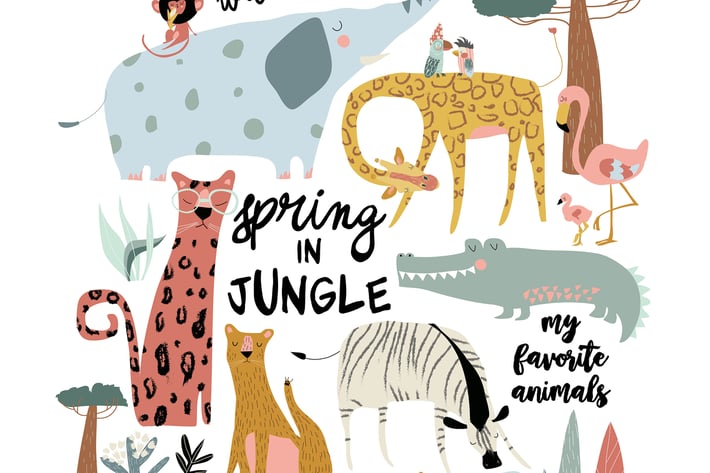Vector set of cartoon wild animals on white backgr