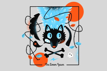 vector flat grain illustration with a hungry wolf