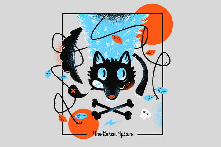 vector flat grain illustration with a hungry wolf