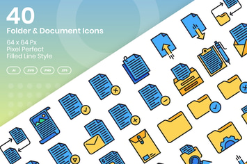 40 Folder & Document Icons Set - Filled Line