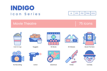 75 Movie Theater Line Icons