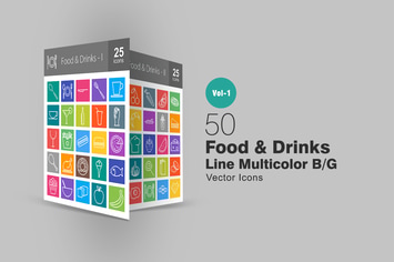 50 Food & Drinks Line Multicolor Icons