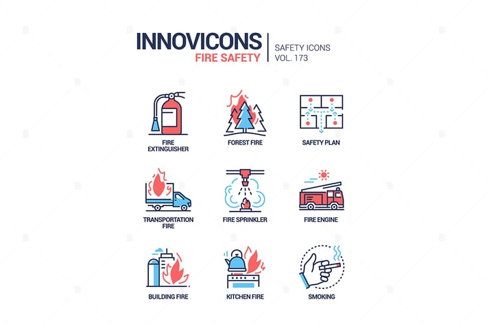Fire safety - modern line design style icons set