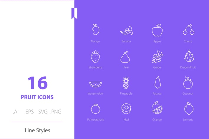 Fruits Icon Set Line Styles