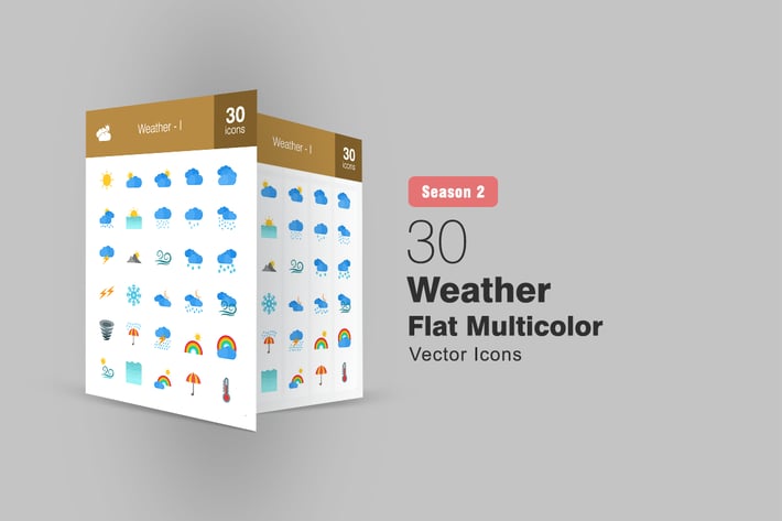 30 Weather Flat Multicolor Icons Season II