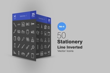 50 Stationery Line Inverted Icons
