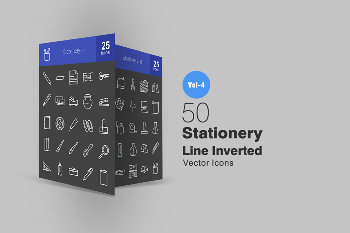 50 Stationery Line Inverted Icons