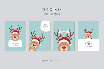 Christmas Reindeer Greeting Vector Card Set