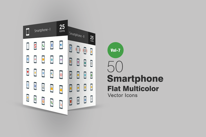 50 Smartphone Flat Multicolor Icons