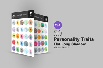 50 Personality Traits Flat Shadowed Icons