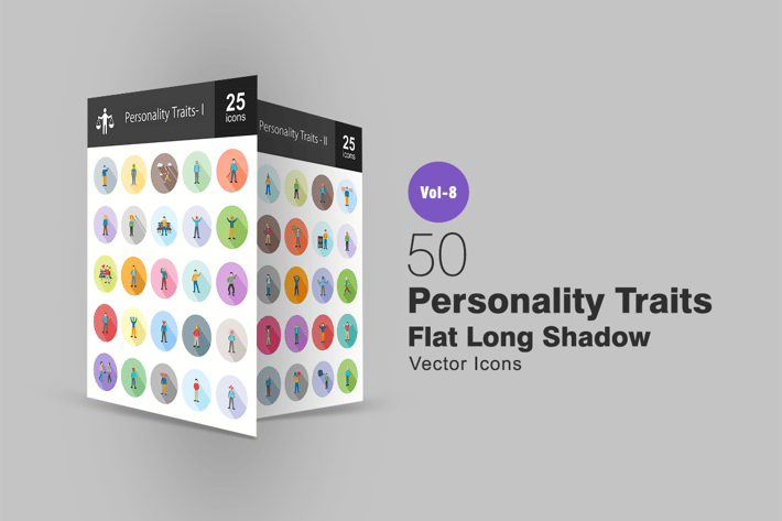 50 Personality Traits Flat Shadowed Icons