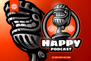 Happy Podcast Mascot Logo