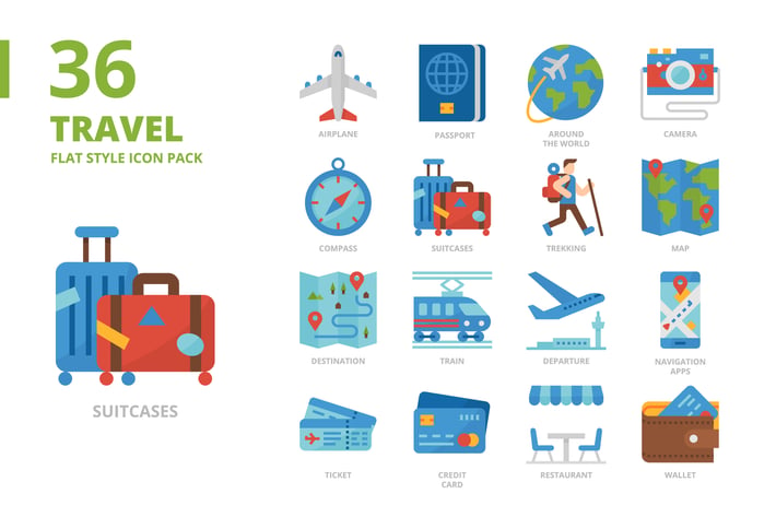 Travel Flat Style Icon Set