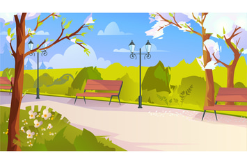 City Park At Springtime - Illustration Background