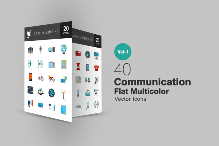 40 Communication Flat Multicolor Icons