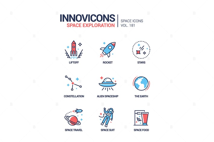 Space Exploration - Line Design Style Icons Set