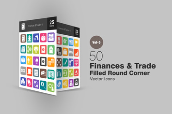 50 Finances & Trade Flat Round Corner Icons