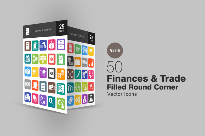50 Finances & Trade Flat Round Corner Icons