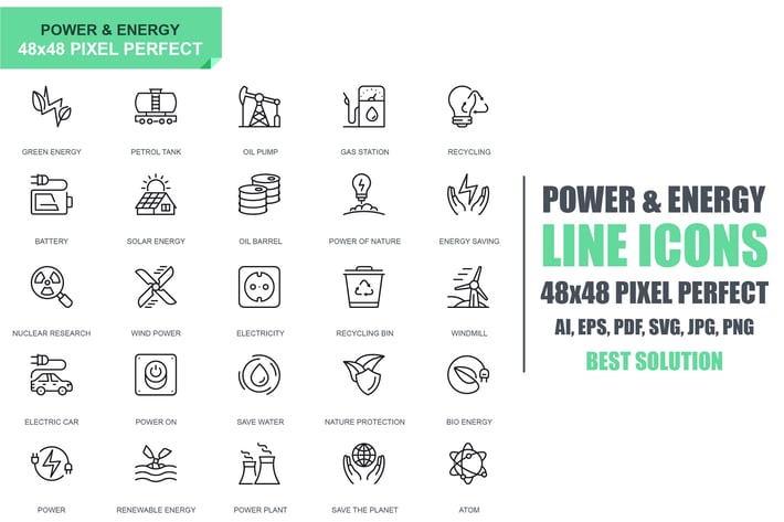 Simple Set Power Industry and Energy Line Icons